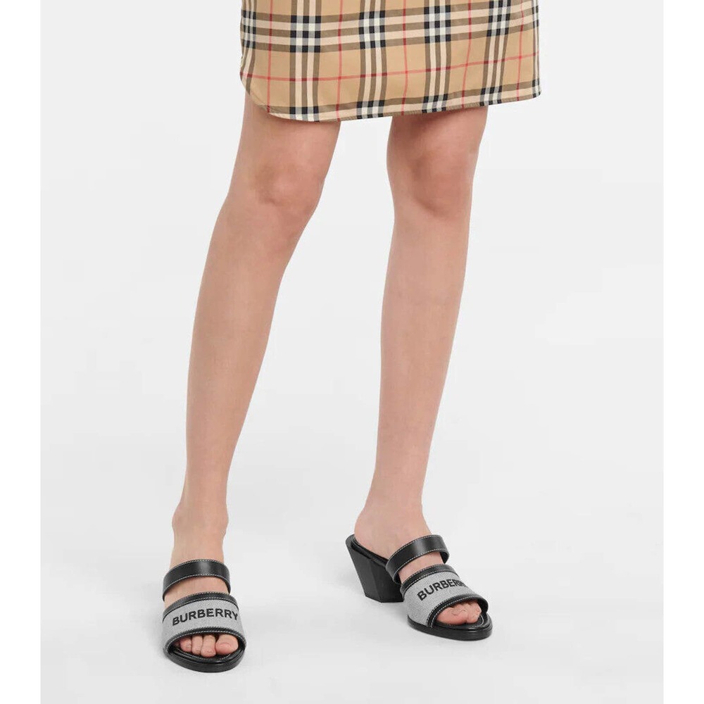 NIB BURBERRY HONOUR BLACK LEATHER LOGO SLIDE SANDALS MULE PUMPS 38 ITALY $690 - Picture 3 of 12